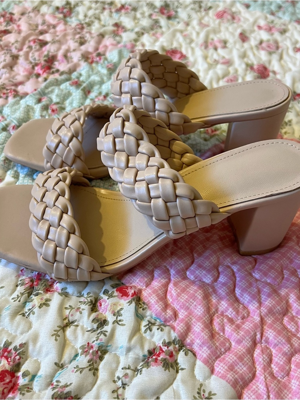 Women's Braided Slide Heels in Nude